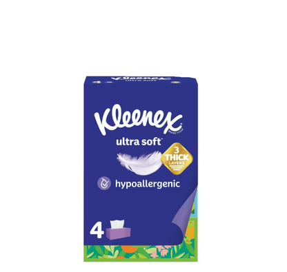 Kleenex Ultra Soft Facial Tissues, 4 Flat Boxes, 120 Tissues per Box, 3-Ply