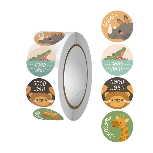 Roll of decorative tape with animal-themed stickers on a white background