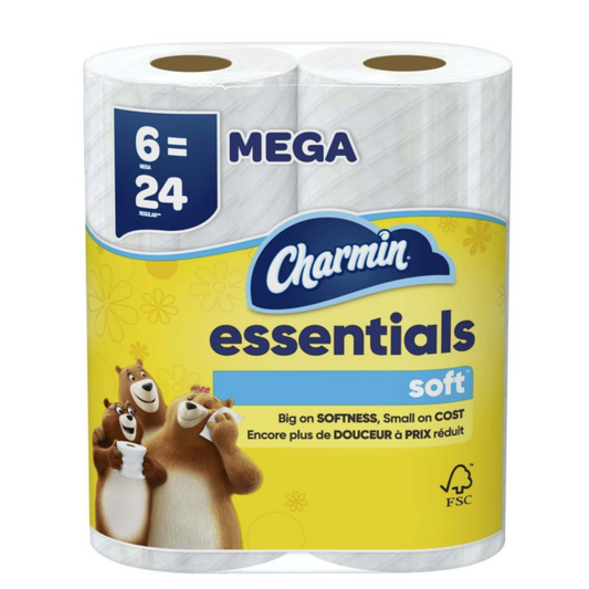 Charmin Toilet Paper Essentials Soft, 6 Mega Rolls
